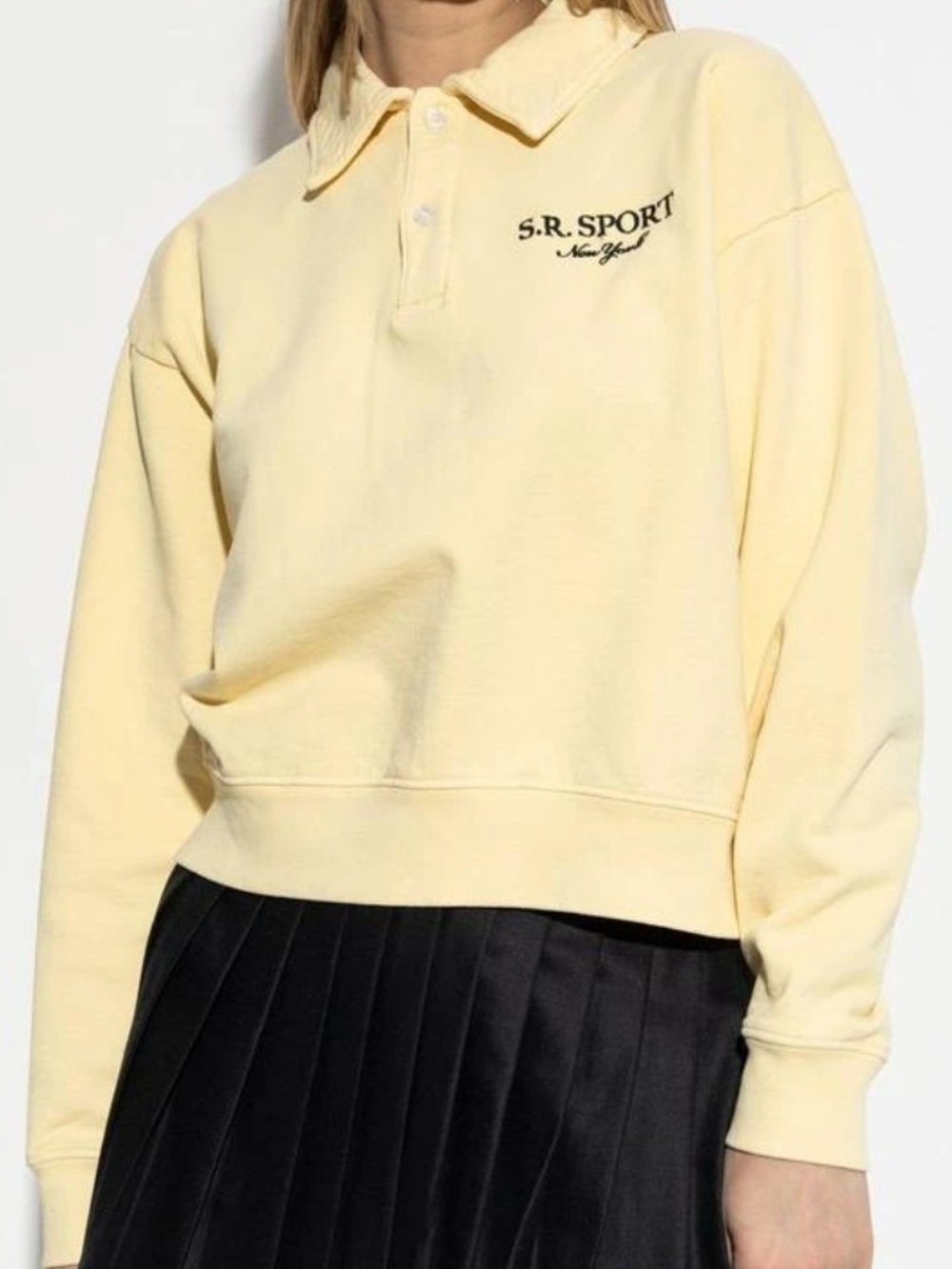 Sporty & Rich Classic Collared Polo Sweatshirt In Pale Yellow - XL